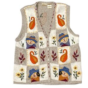 Vintage Bobbie Brooks Fall Harvest Knit Sweater Vest Womens M Cottage Grandma